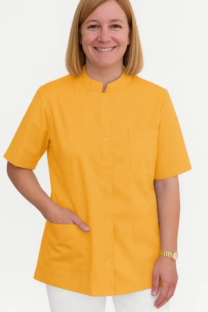 Camisa abotonada manga corta Mostaza