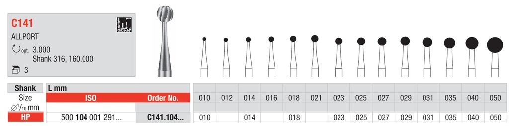 Fresas Quirúrgicas Allport Carburo Tungsteno Fig. C141 HP 3u Edenta