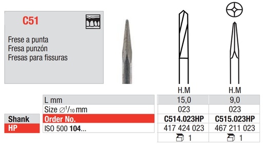 [16700] Fresas Carburo Tungsteno de Punzón Fig. C51 HP 1u EDENTA