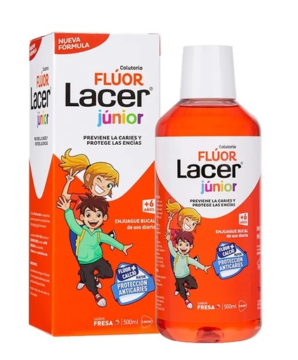 [N06268] FLUOR LACER JUNIOR ENJUAGUE BUCAL DE USO DIARIO 1 ENVASE 500 ml SABOR fresa