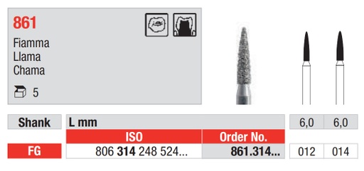 [16770] Fresas diamantadas Fig. 861 Grano Medio Llama FG 5u EDENTA