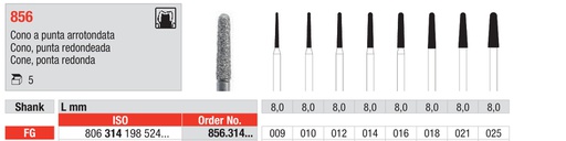 [16801] Fresas diamantadas Fig. 856 Grano Medio Cono punta redonda FG 5u EDENTA