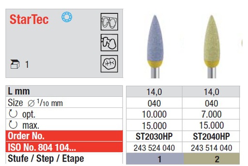 [ST2040HP] Pulidor para cerámica 2 Fases Startec Forma de Bala HP 1u EDENTA