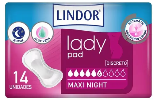 [1670540] Compresas LINDOR Lady Maxi Night 6 gotas Bolsa 14u