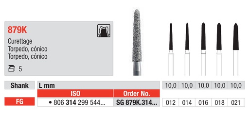 [17119] Fresas diamantadas Fig. SG879K Grano Super Grueso Torpedo Cono FG 5u Edenta