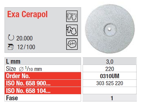 [0310UM] Exa Cerapol Pulidor Cerámica Forma Disco sin montar Gris Claro 100u Edenta