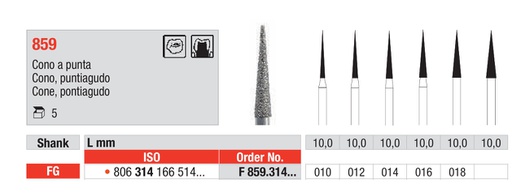 [17501] Fresas diamantadas Fig. F859 Grano fino Cono puntiagudo FG 5u Edenta