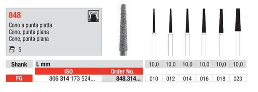 [17833] Fresas Diamantadas Fig. 848 Grano Medio Cono Punta Plana FG 5u EDENTA