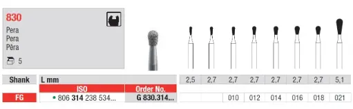 Fresas diamantadas Fig. G830 Grano Grueso Pera FG 5u Edenta