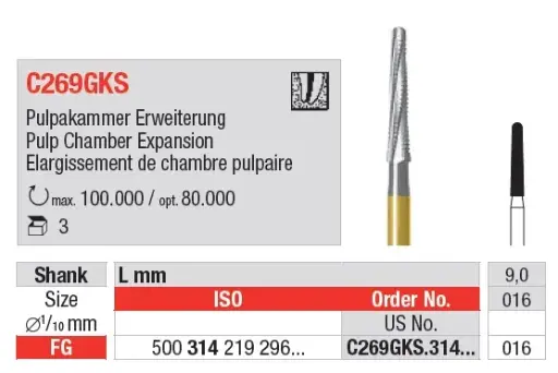[C269GKS.314.016] Fresa Endo Acces C269GKS FG 3u Edenta