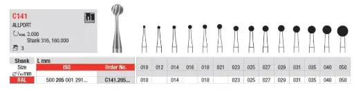 Fresas Quirúrgicas Allport Carburo Tungsteno Fig. C141 RAL 3u Edenta 