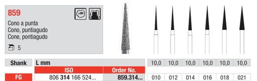 [2151] Fresas diamantadas Fig. 859 Grano medio Cono puntiagudo FG 5u Edenta